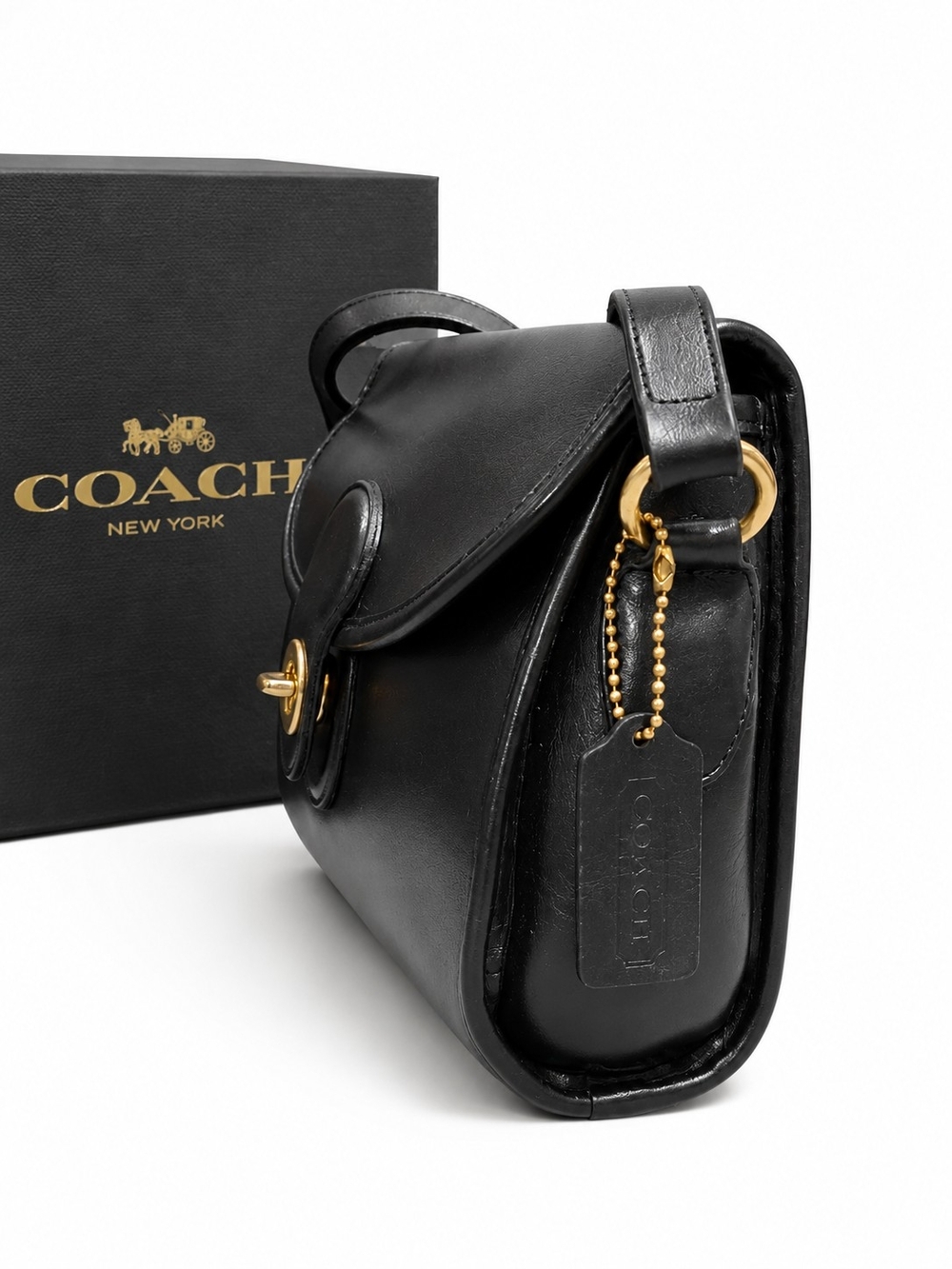 Vintage Coach Devon 9908 Black Glove-tanned Leather Brass Hardware EVC - Picture 4 of 14